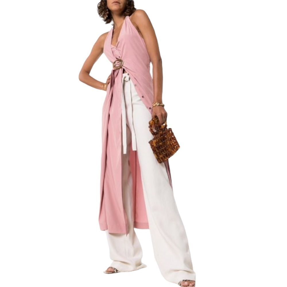 NEW Nanushka Liya Dusty Pink Halter Maxi Dress US L